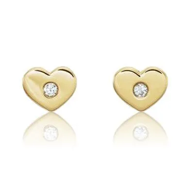 14k Gold Heart Stud Earring with Diamond Accent