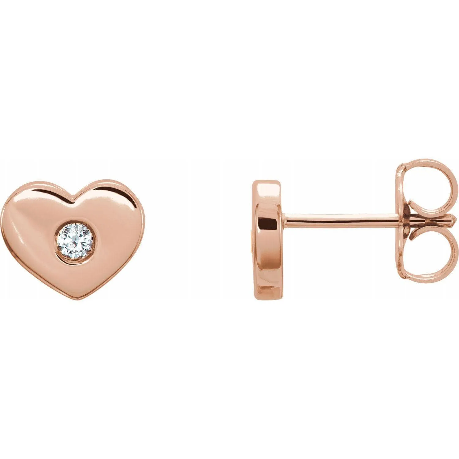 14k Gold Heart Stud Earring with Diamond Accent