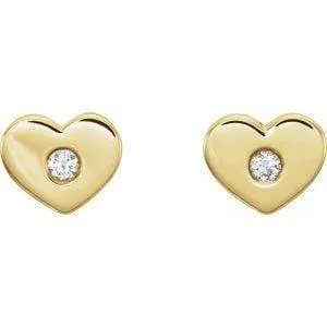 14k Gold Heart Stud Earring with Diamond Accent