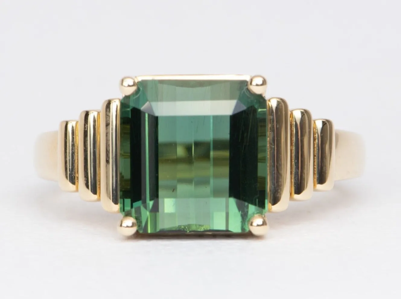 5.55ct Tourmaline on Wide Ribbed Design 14K Gold Engagement Ring R6477