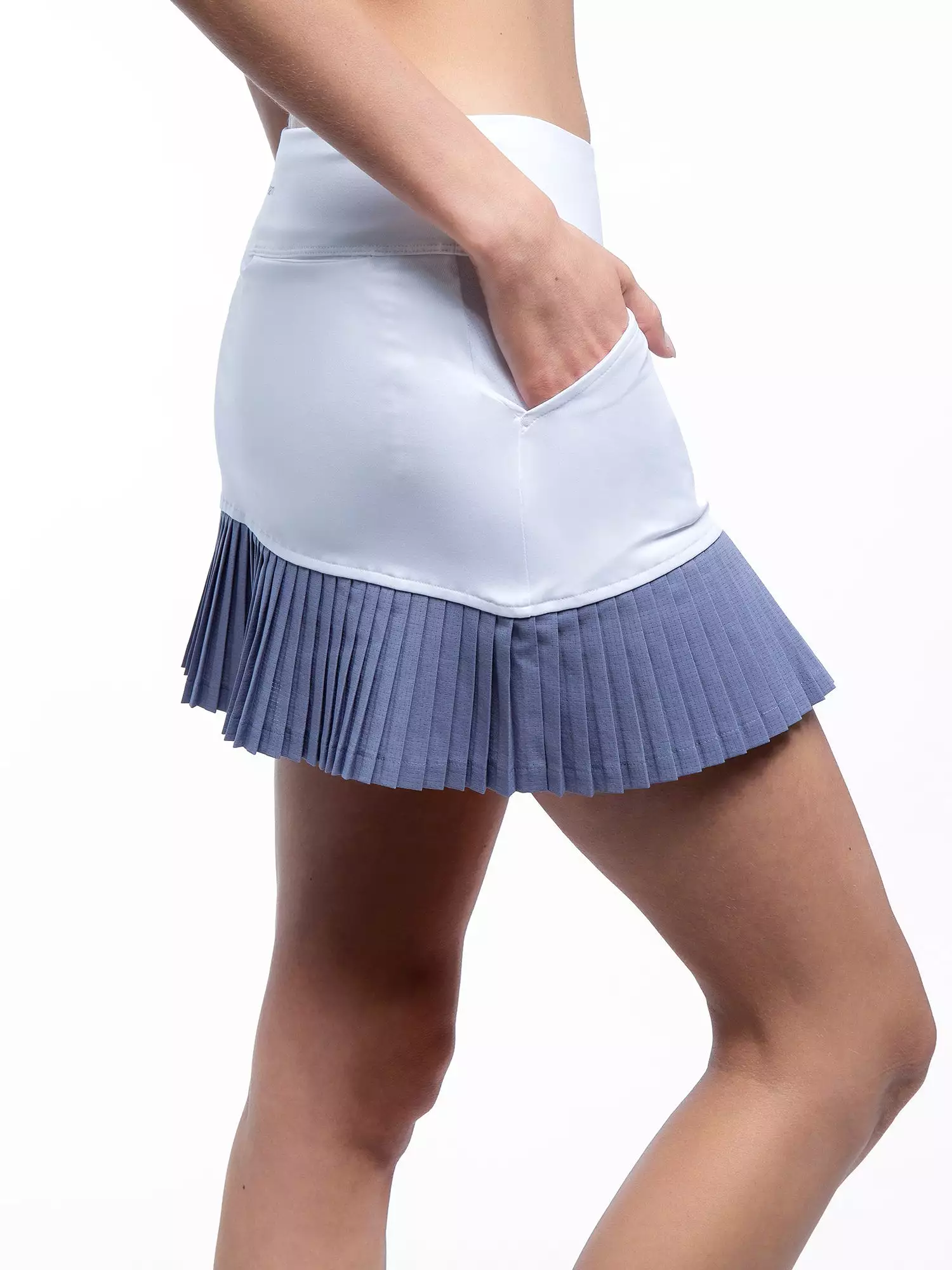 Ashley Asymmetrical 15 Pleated Skirt - White/Granite