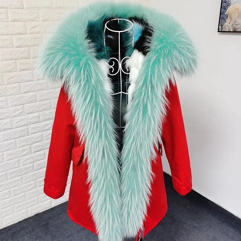 Ashore Shop Natural Real Fox Fur Inner Fur Jacket Winter Women Parka Big Luxury Fox Raccoon Fur Collar Coat Warm Female Clothing