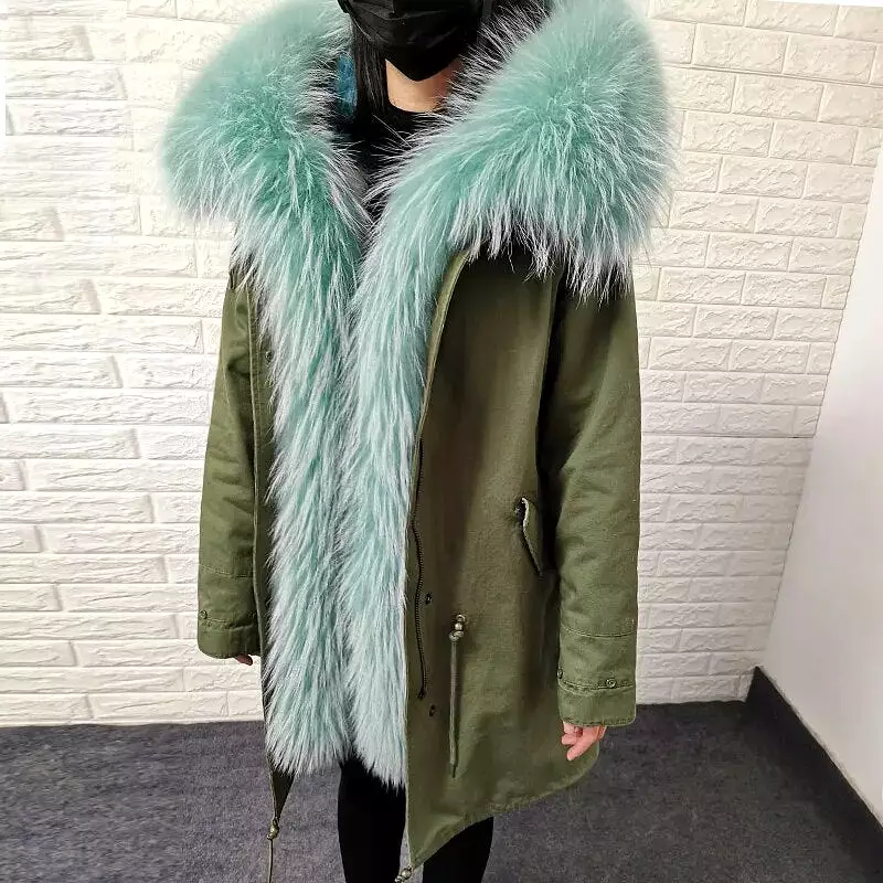 Ashore Shop Natural Real Fox Fur Inner Fur Jacket Winter Women Parka Big Luxury Fox Raccoon Fur Collar Coat Warm Female Clothing