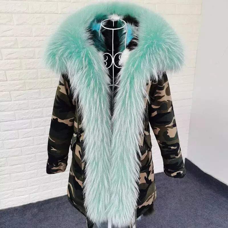 Ashore Shop Natural Real Fox Fur Inner Fur Jacket Winter Women Parka Big Luxury Fox Raccoon Fur Collar Coat Warm Female Clothing