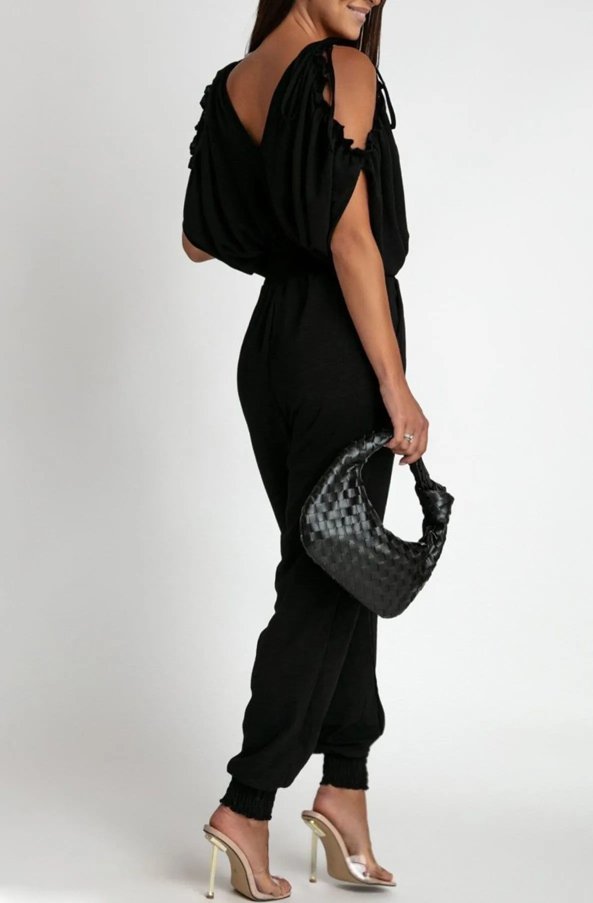 Azeila Cold Shoulder Jumpsuit  - Black