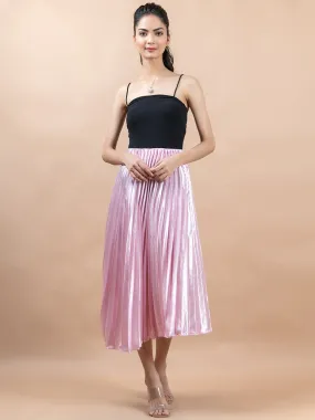 Baby Pink Flared Skirt with Accordion Pleats For Women