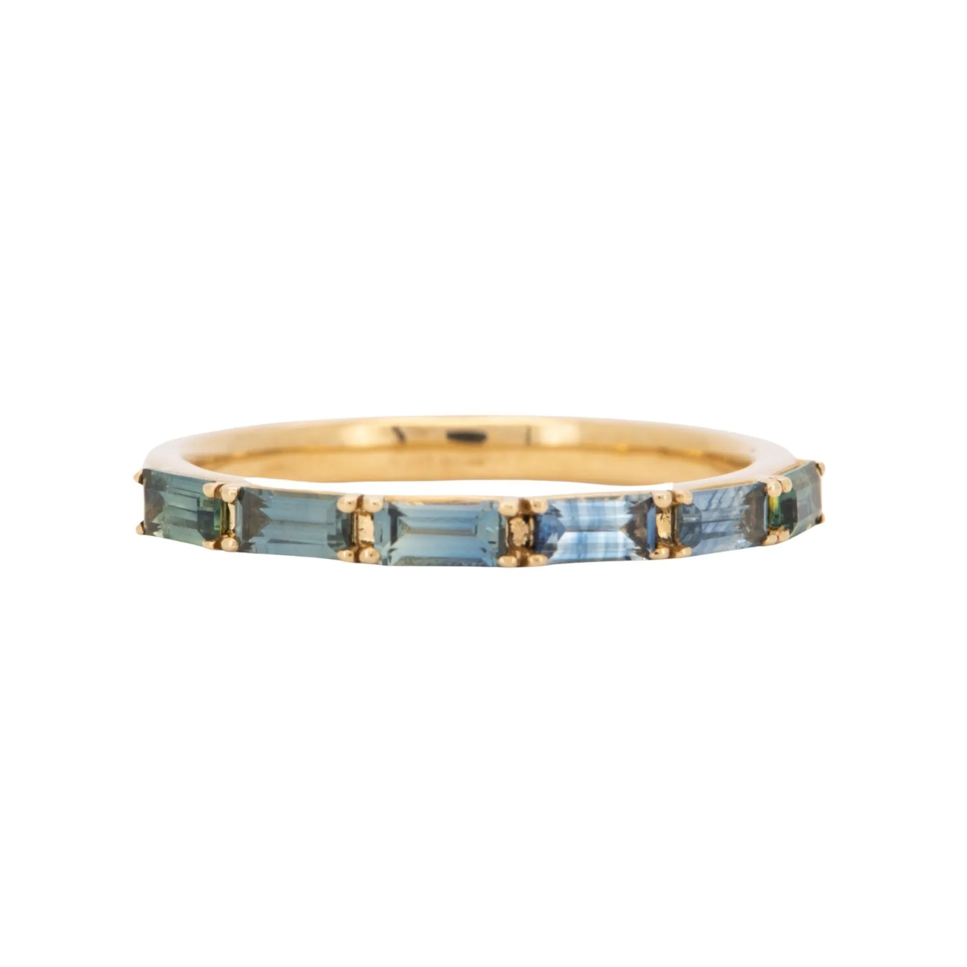 Baguette Teal Sapphire Wedding Band 14K Gold R6550