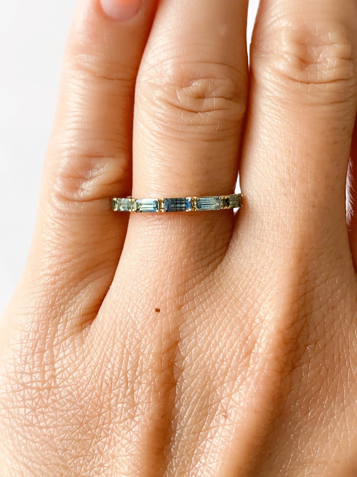 Baguette Teal Sapphire Wedding Band 14K Gold R6550