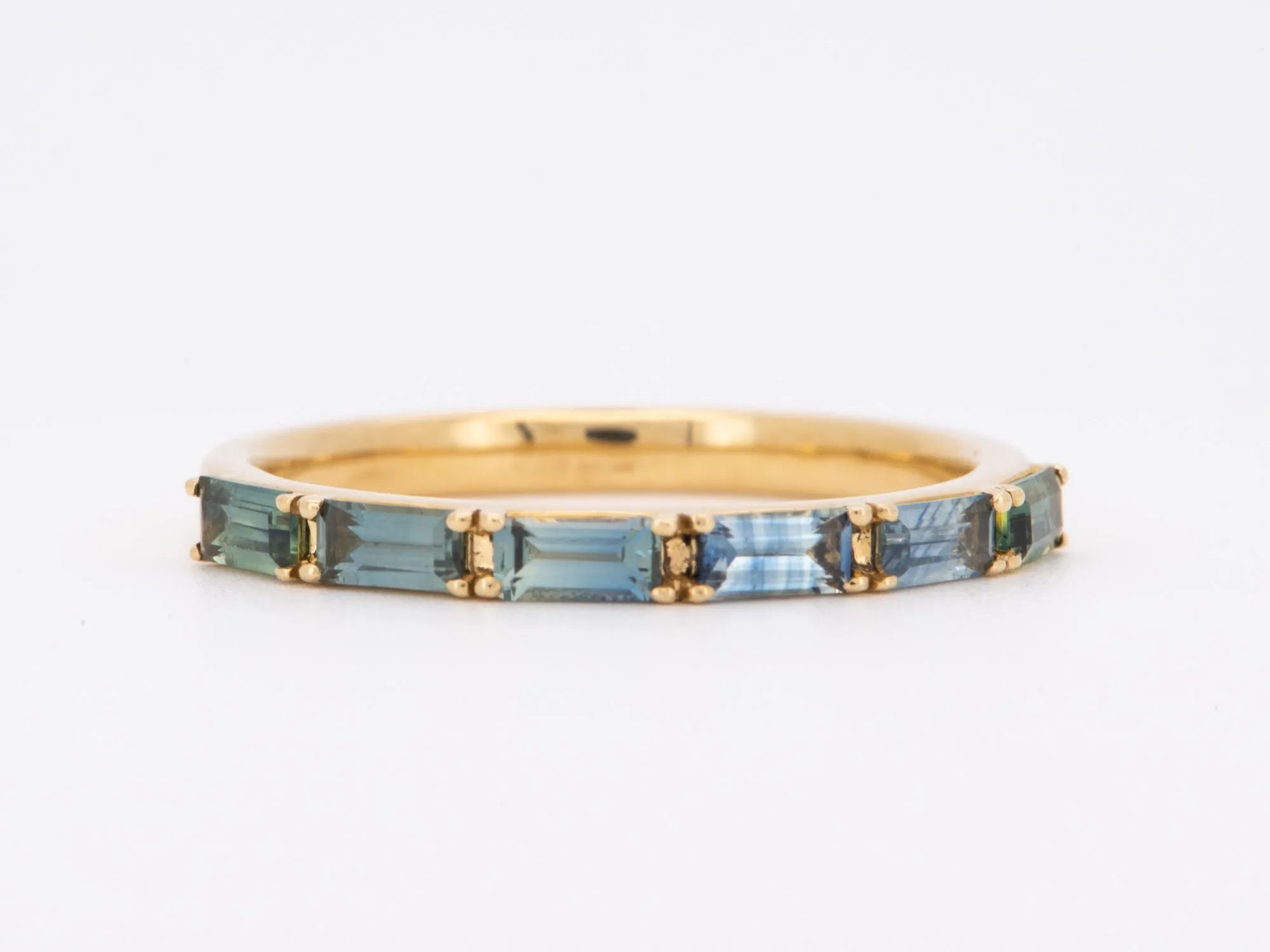 Baguette Teal Sapphire Wedding Band 14K Gold R6550