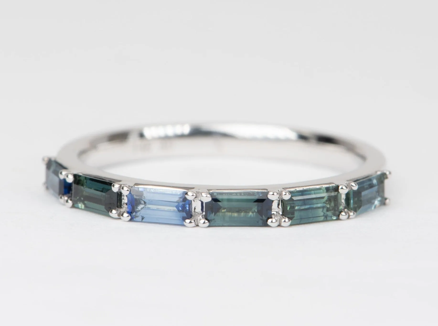 Baguette Teal Sapphire Wedding Band 14K Gold R6550