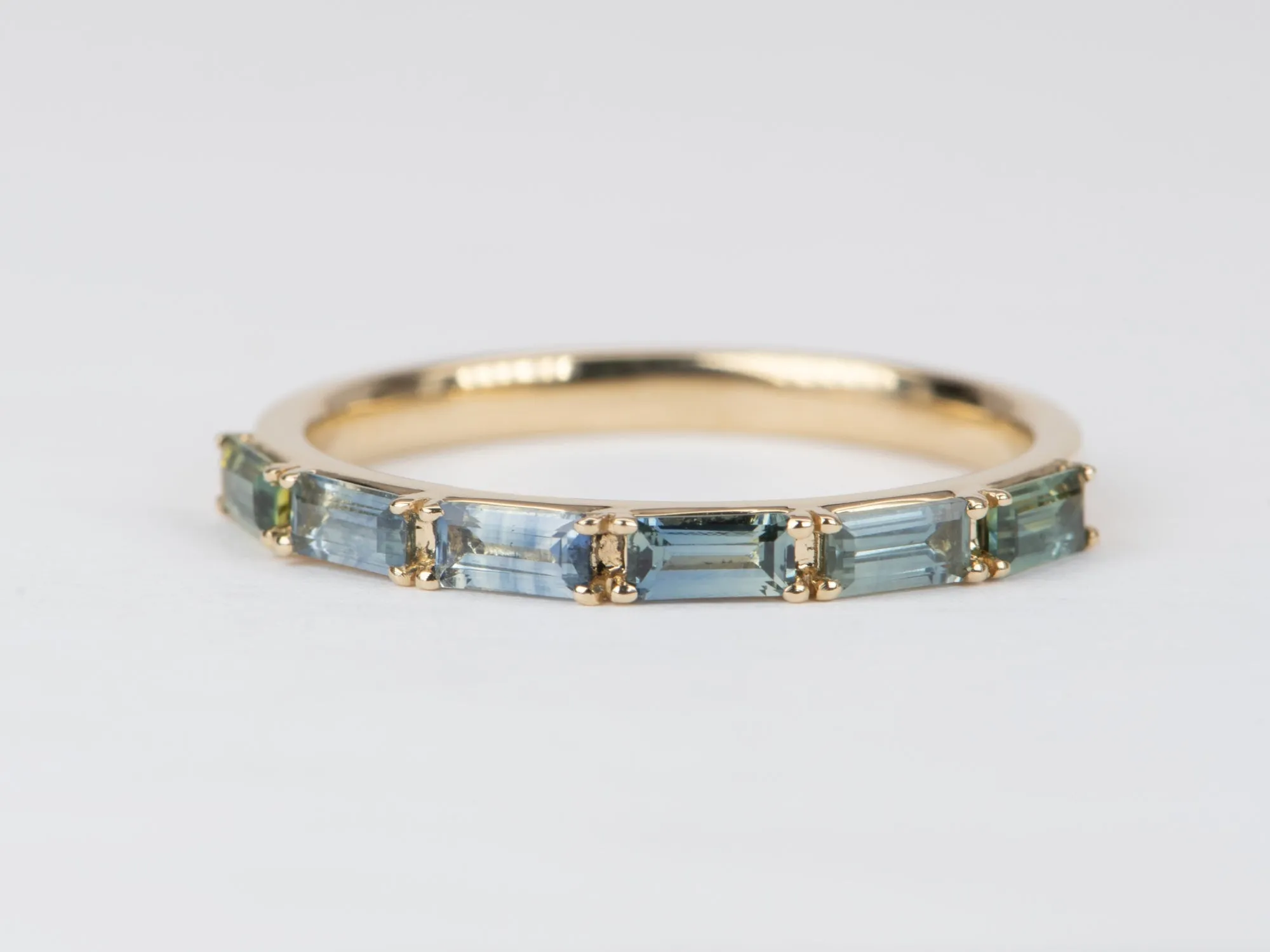 Baguette Teal Sapphire Wedding Band 14K Gold R6550