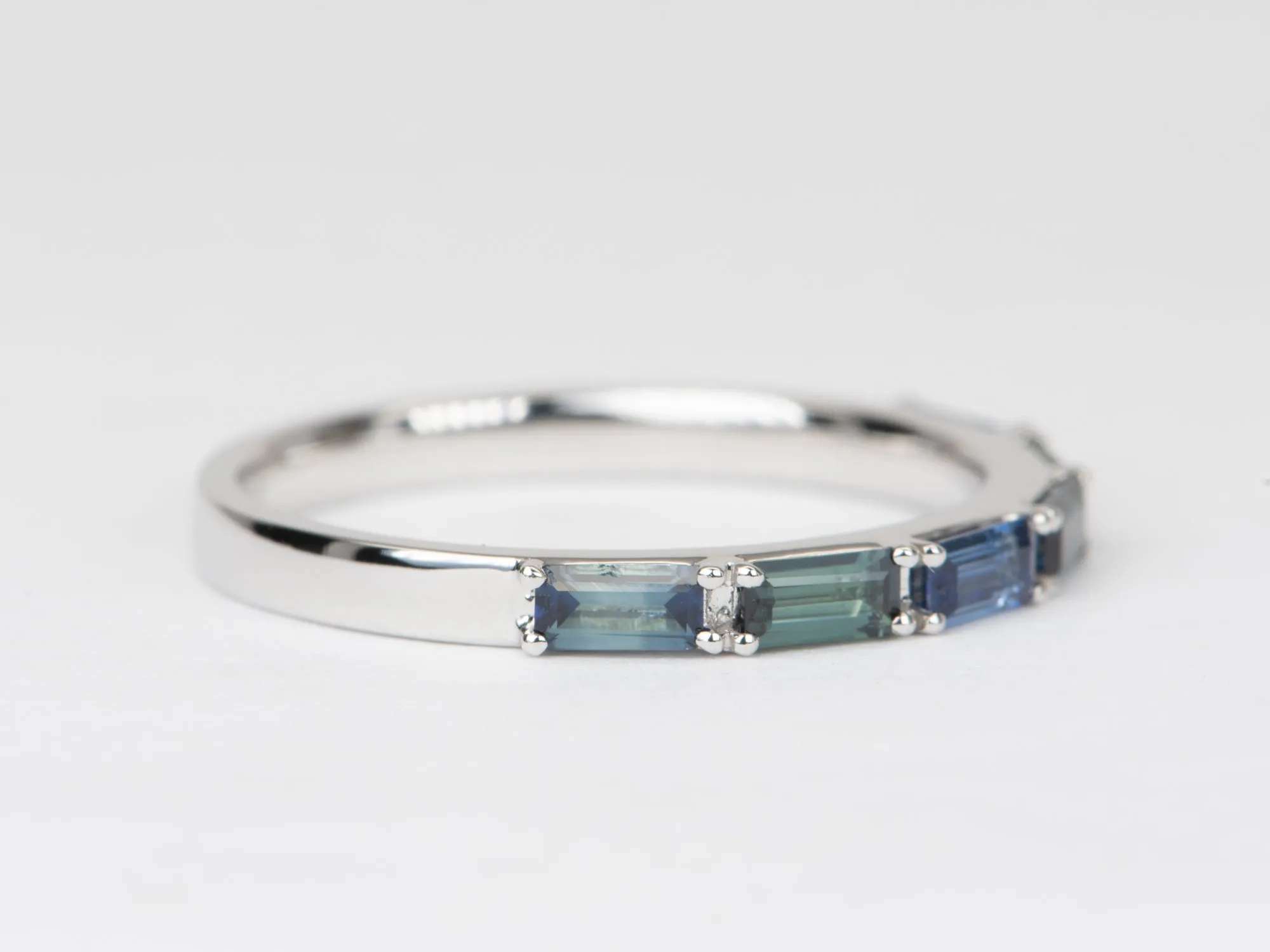 Baguette Teal Sapphire Wedding Band 14K Gold R6550