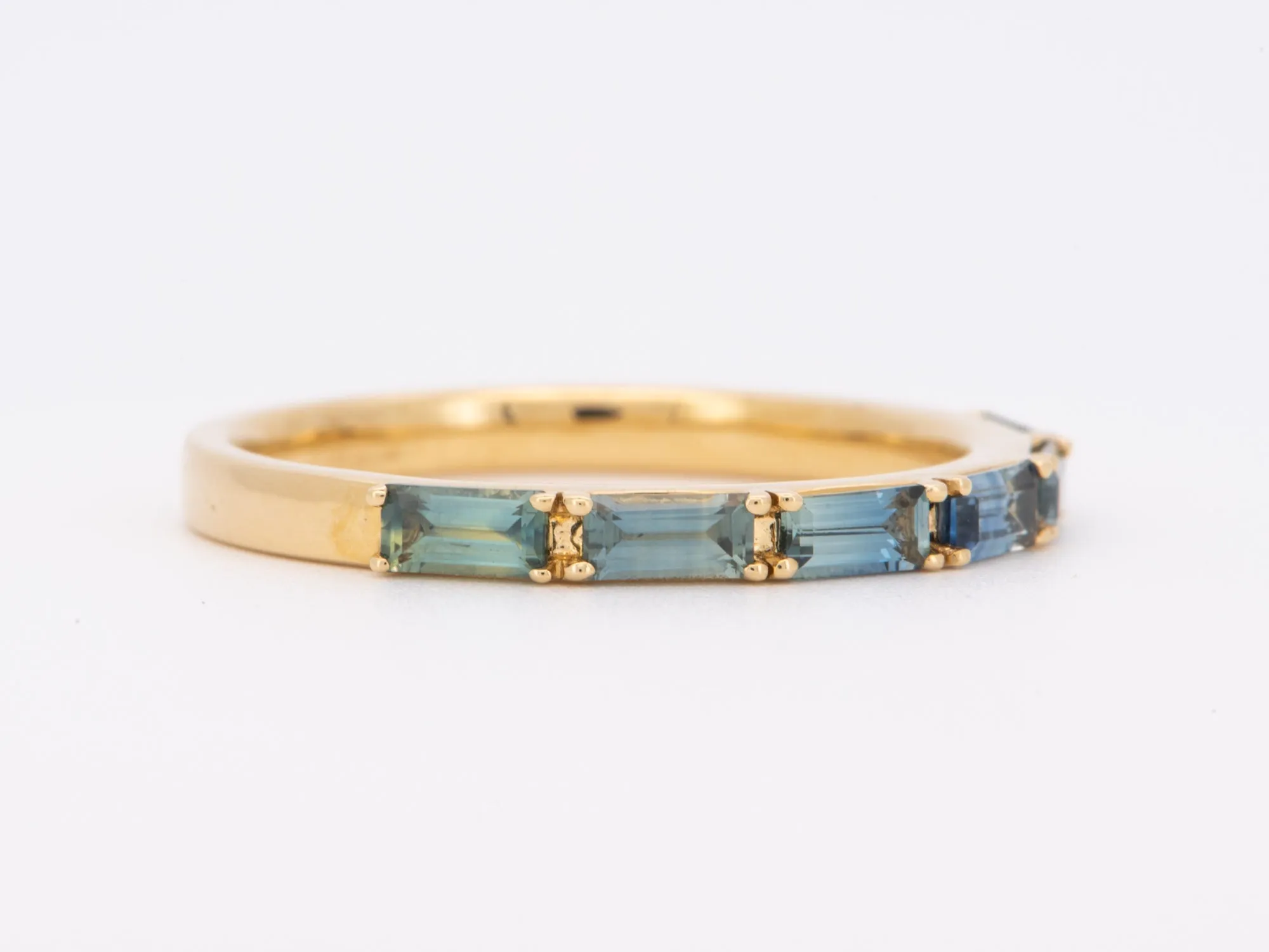 Baguette Teal Sapphire Wedding Band 14K Gold R6550