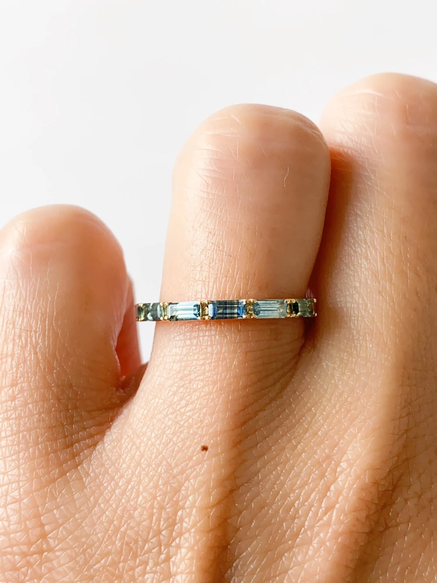 Baguette Teal Sapphire Wedding Band 14K Gold R6550