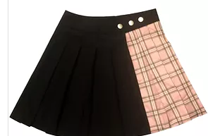 Black Pink Plaid Pleated Skirt SD00723