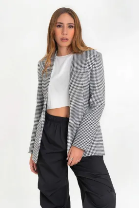 Blazer ajustado de pata de gallo sin solapa