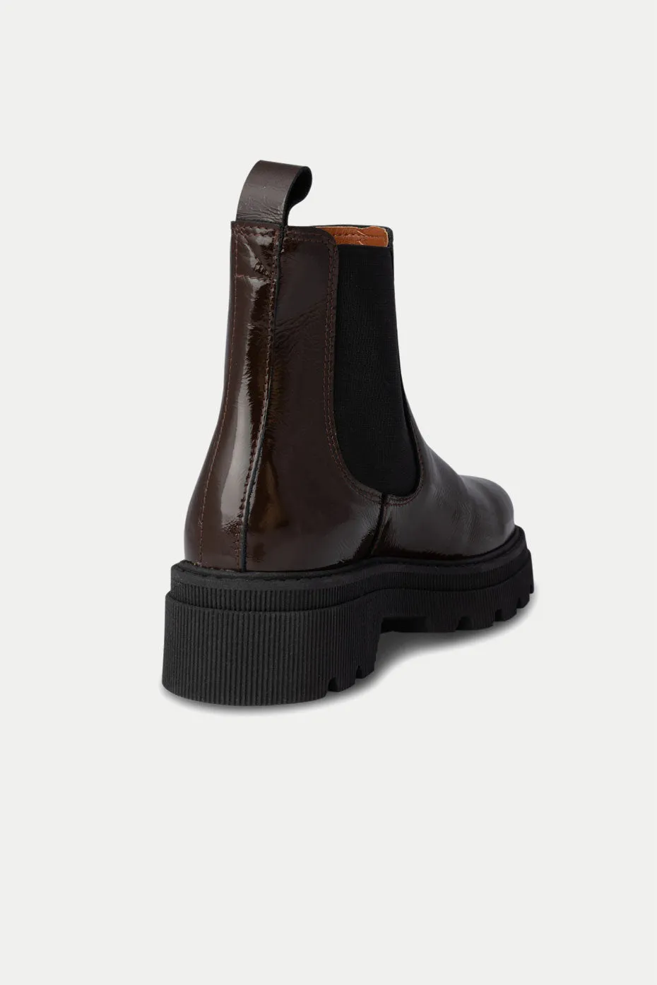 Chocolate Sanna Patent Chelsea Boot