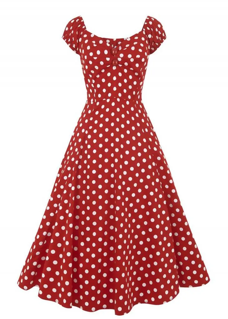 Collectif Dolores Polkadot 50's Swing Dress Red