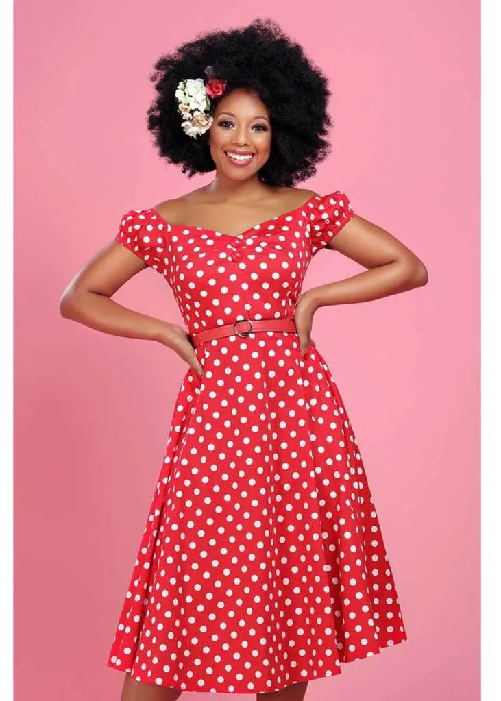 Collectif Dolores Polkadot 50's Swing Dress Red