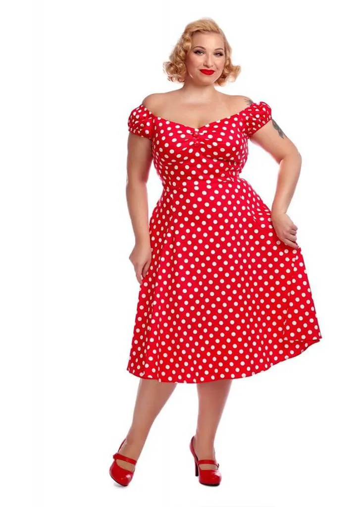 Collectif Dolores Polkadot 50's Swing Dress Red