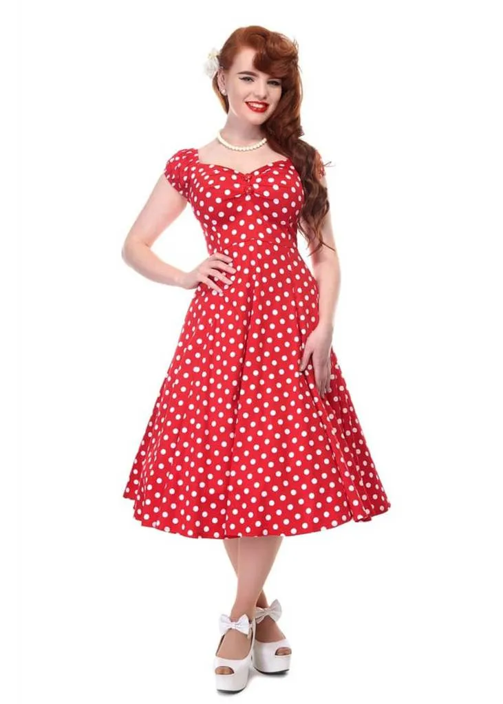 Collectif Dolores Polkadot 50's Swing Dress Red