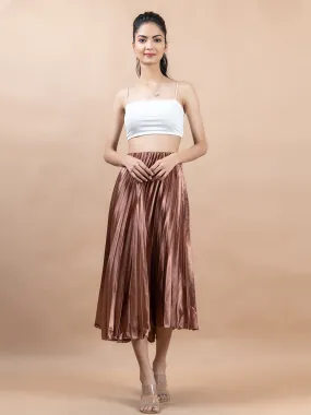 Copper Flared Skirt with Accordion Pleats For Women