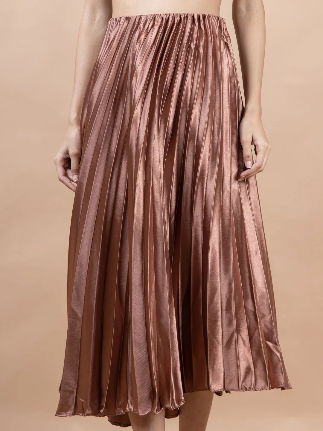 Copper Flared Skirt with Accordion Pleats For Women