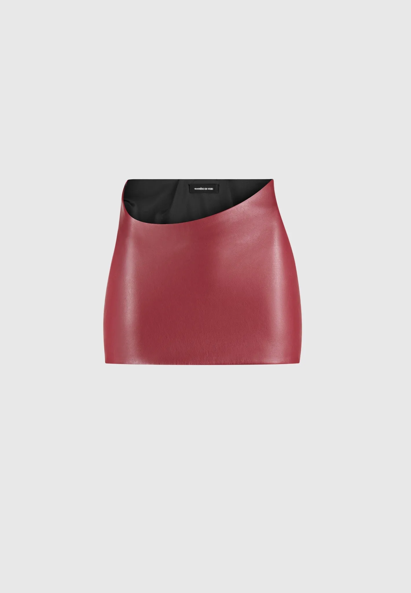 Curved Waist Leather Mini Skirt - Wine Red