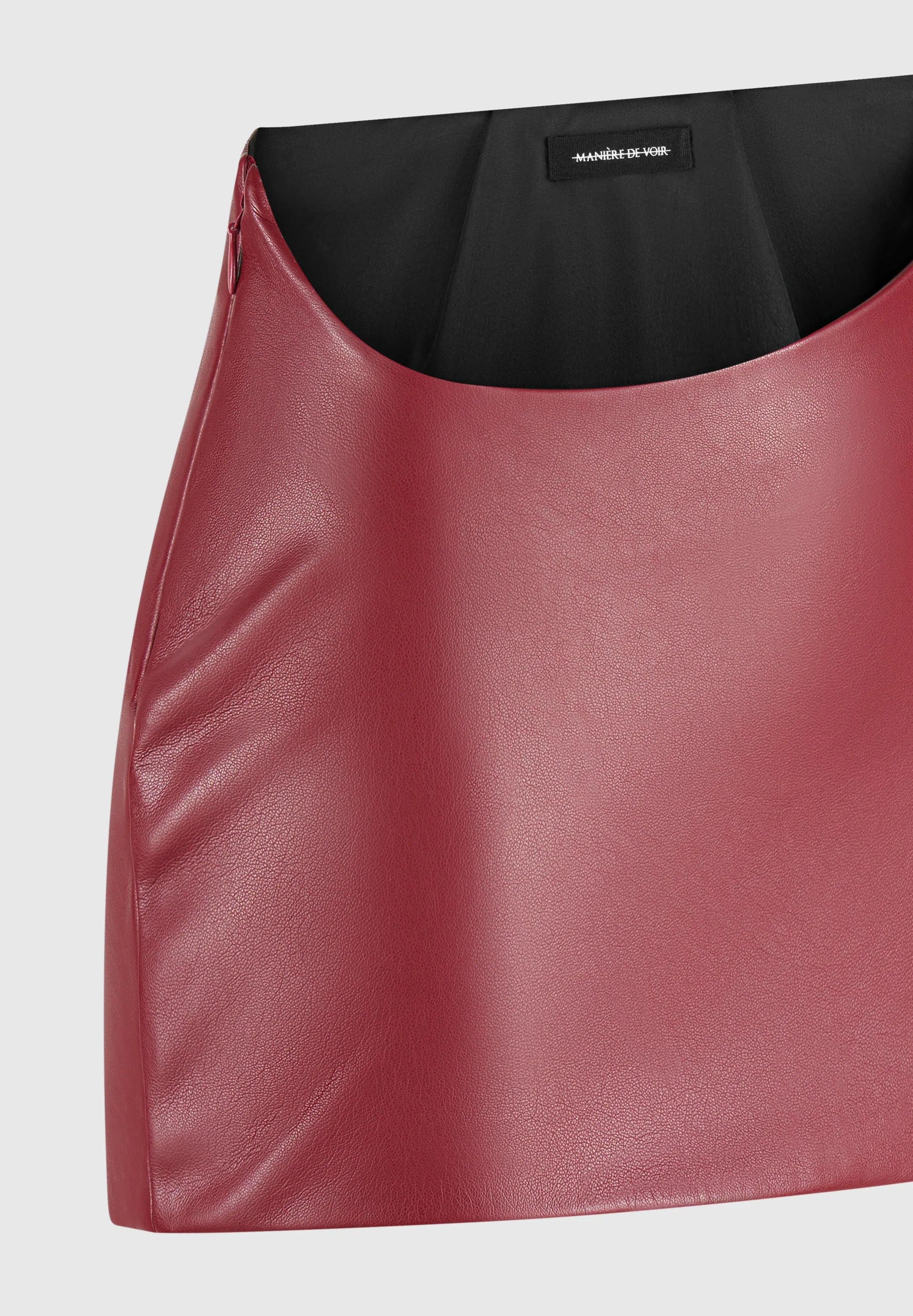 Curved Waist Leather Mini Skirt - Wine Red