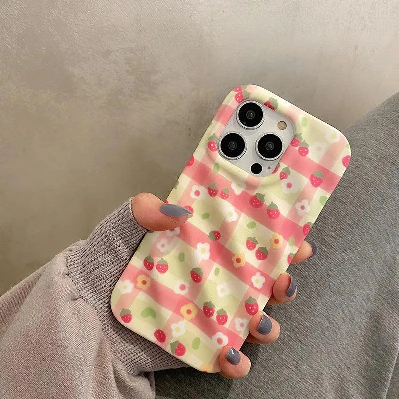 Cute Strawberry Flowers Phone Case for iPhone 11, 12, 13, 14 Pro Max