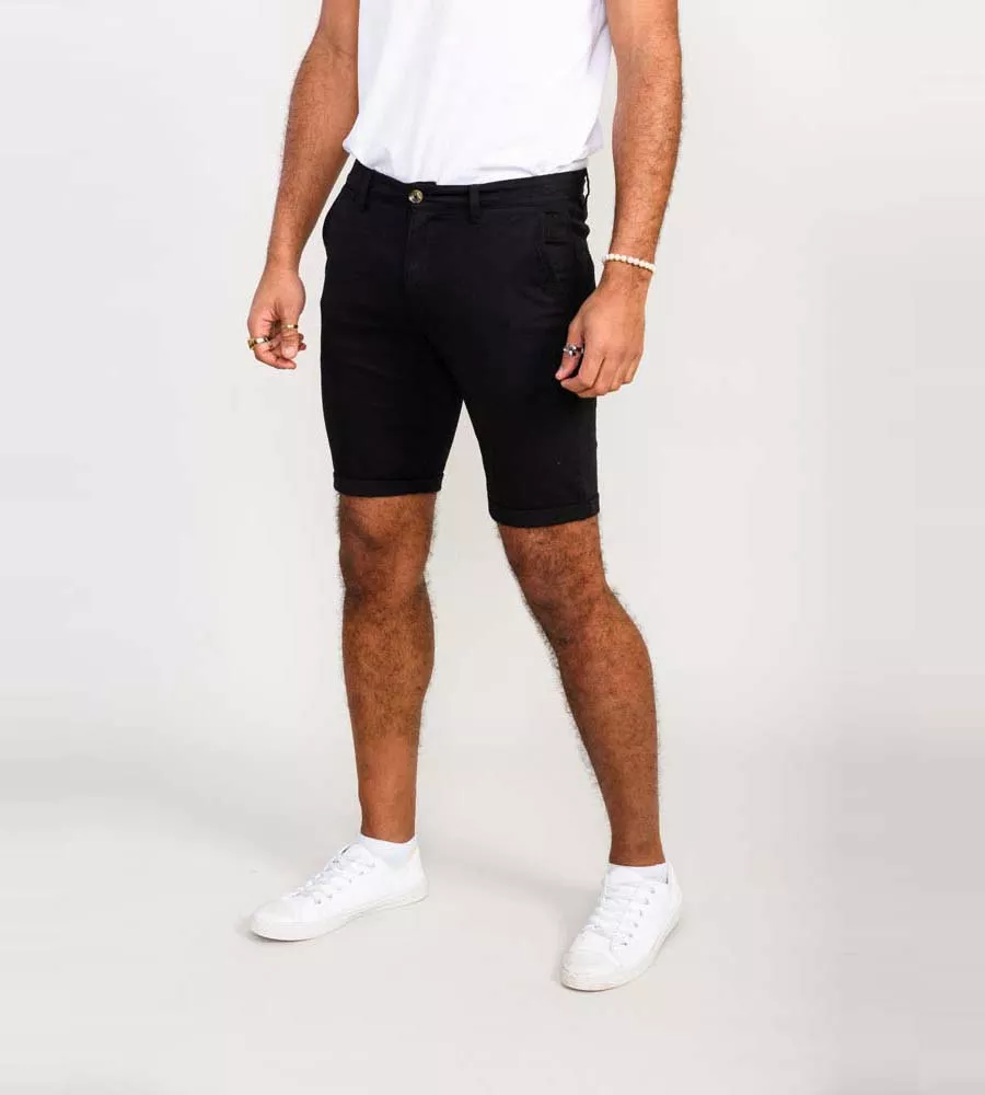 D555 Mens Black Stretch Chino Shorts (NELSON 2)