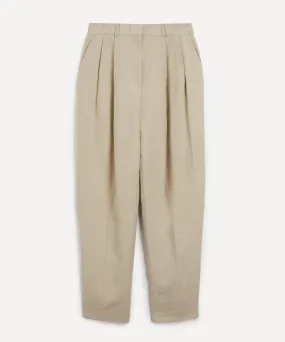 Double-Pleated Linen Tailored Trousers