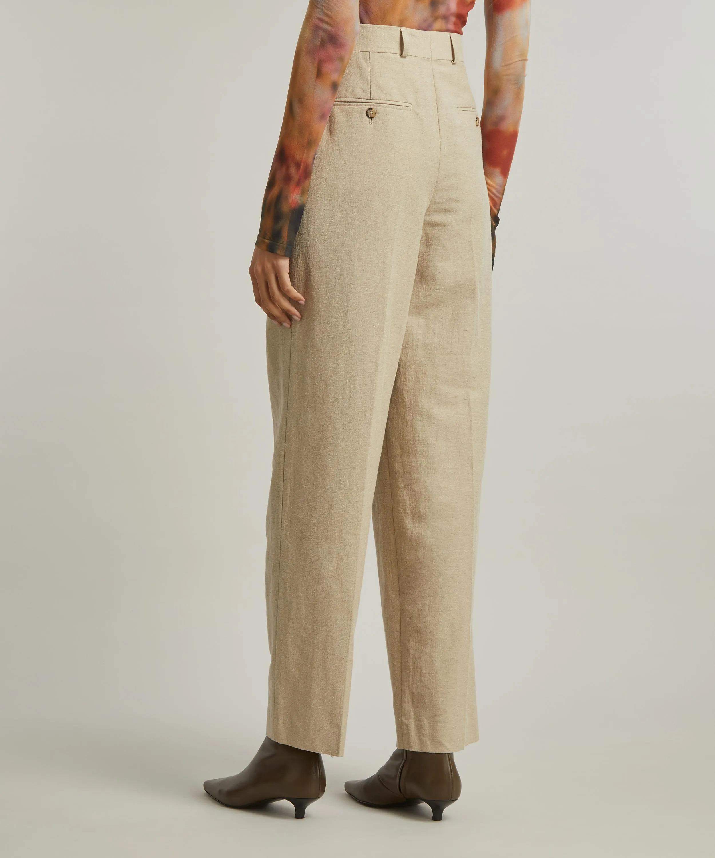 Double-Pleated Linen Tailored Trousers