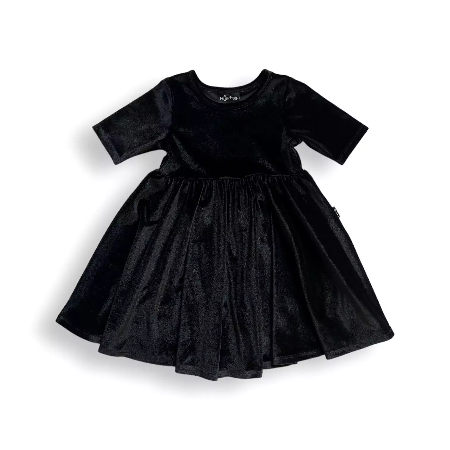 DRESS MID SLEEVE- Onyx Stretch Velvet Twirl Dress