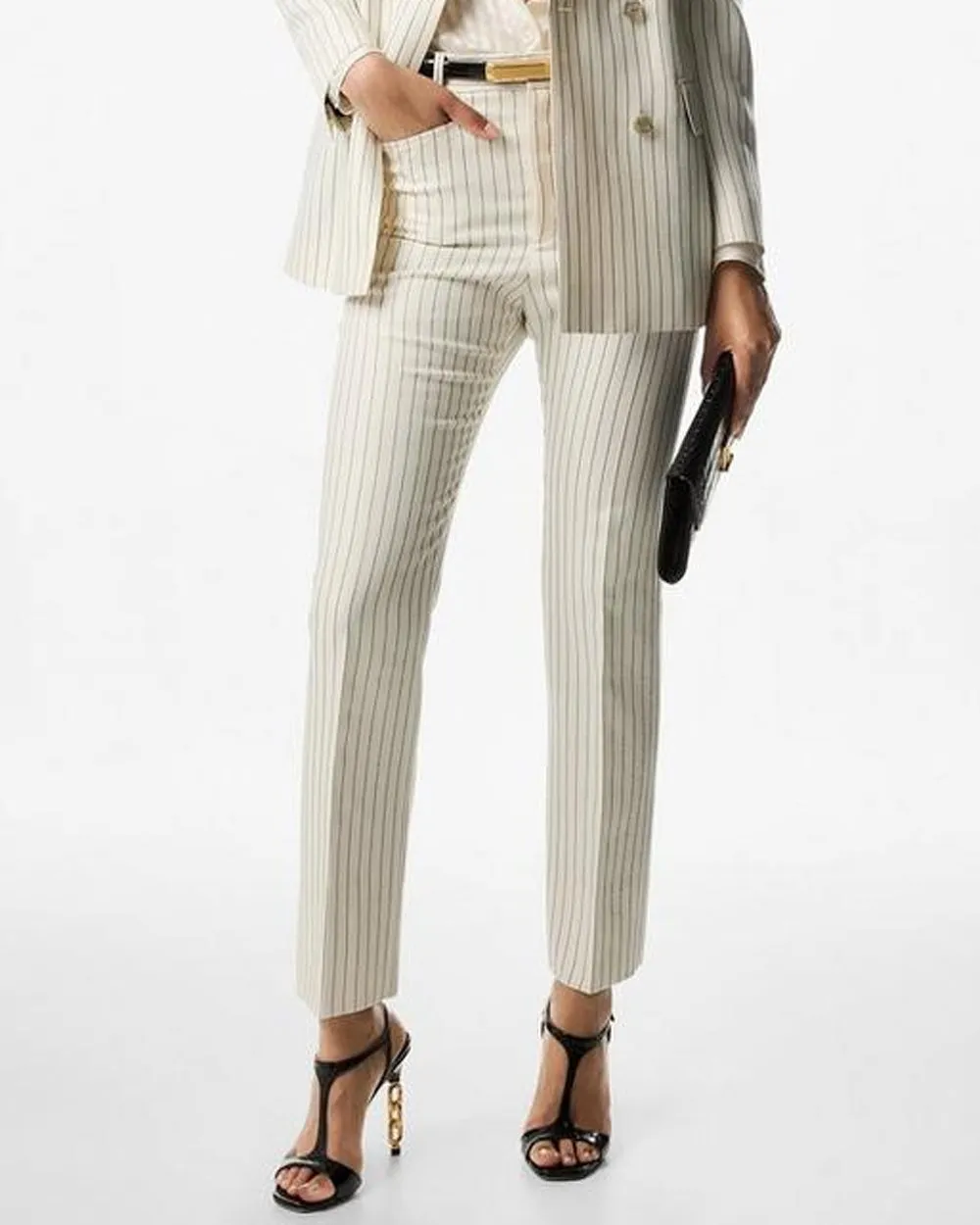 Ecru and Black Stripe Tailored Pant