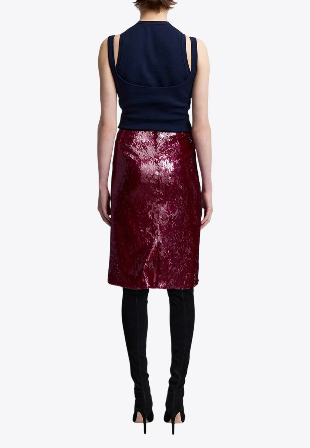 Este Sequin-Embellished Knee-Length Skirt