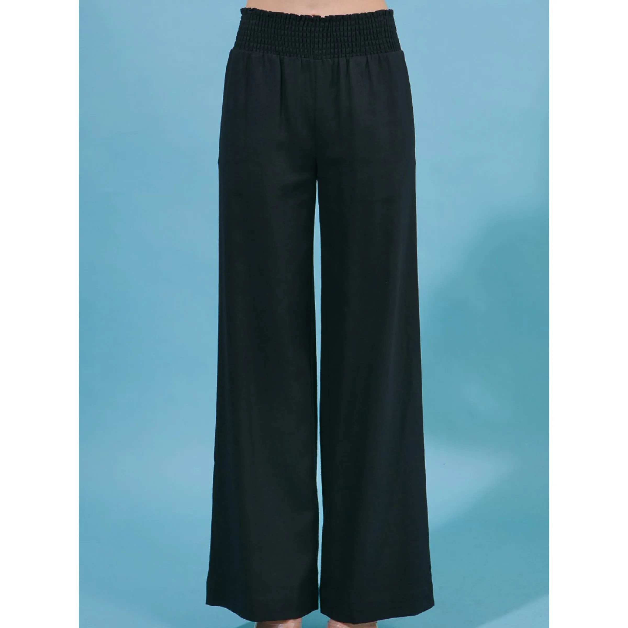 Every Day Linen Pants With Smocked Waistband Black