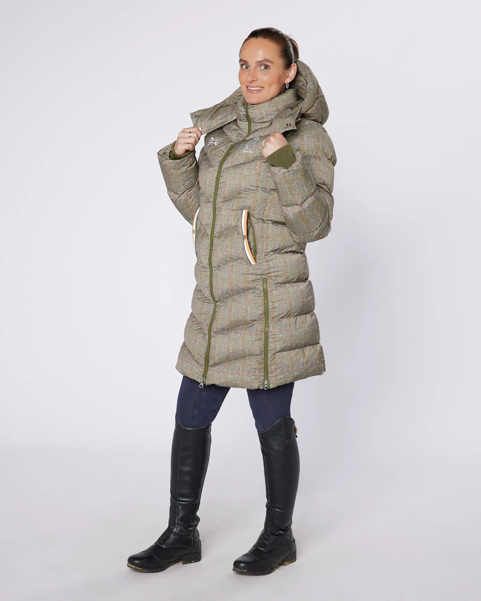 Exclusive Long Tweed Puffer Coat / Jacket - Detachable Hood