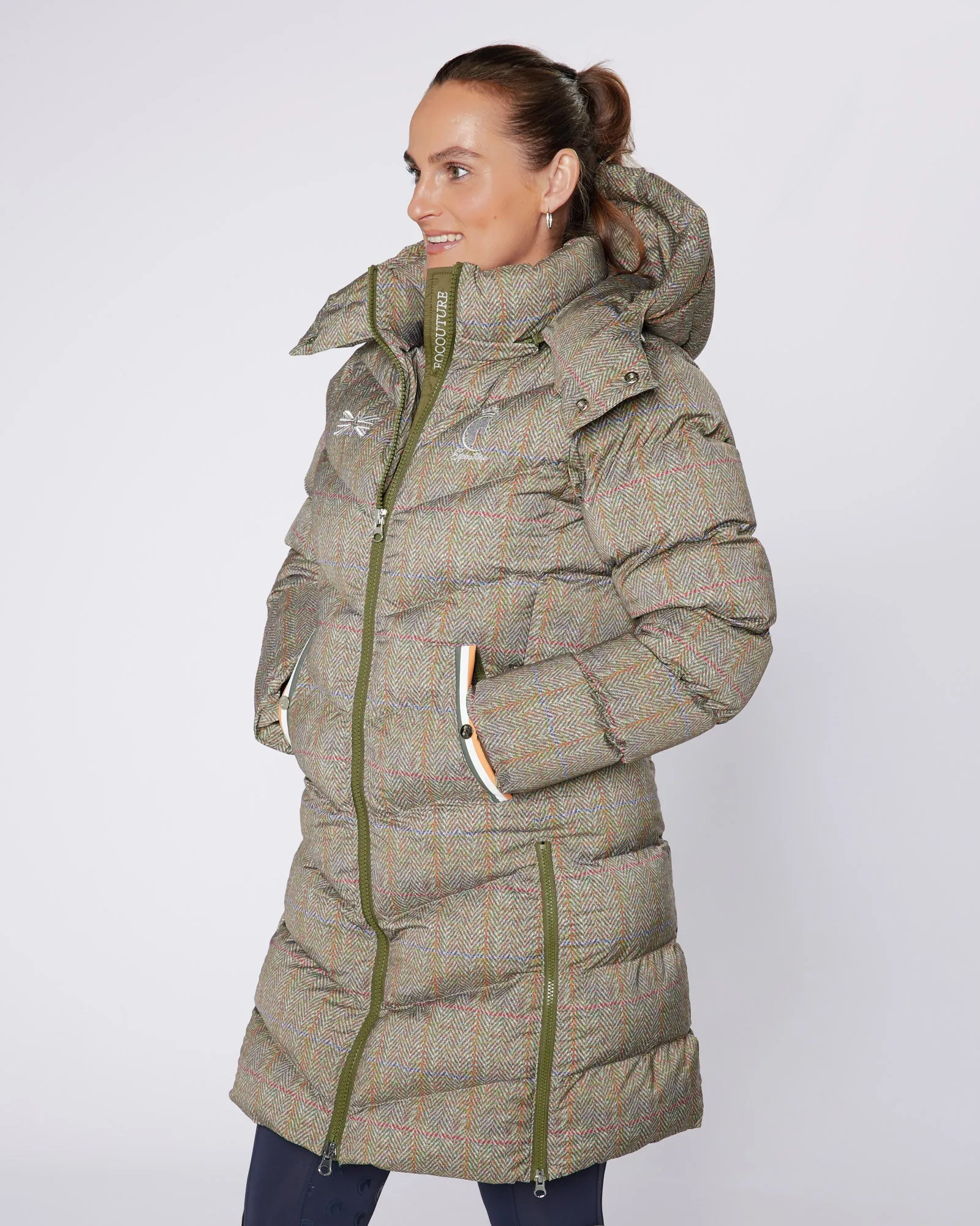 Exclusive Long Tweed Puffer Coat / Jacket - Detachable Hood