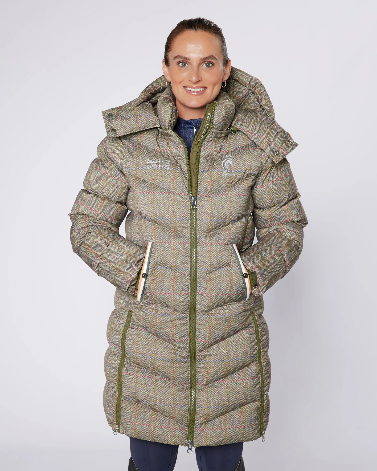 Exclusive Long Tweed Puffer Coat / Jacket - Detachable Hood