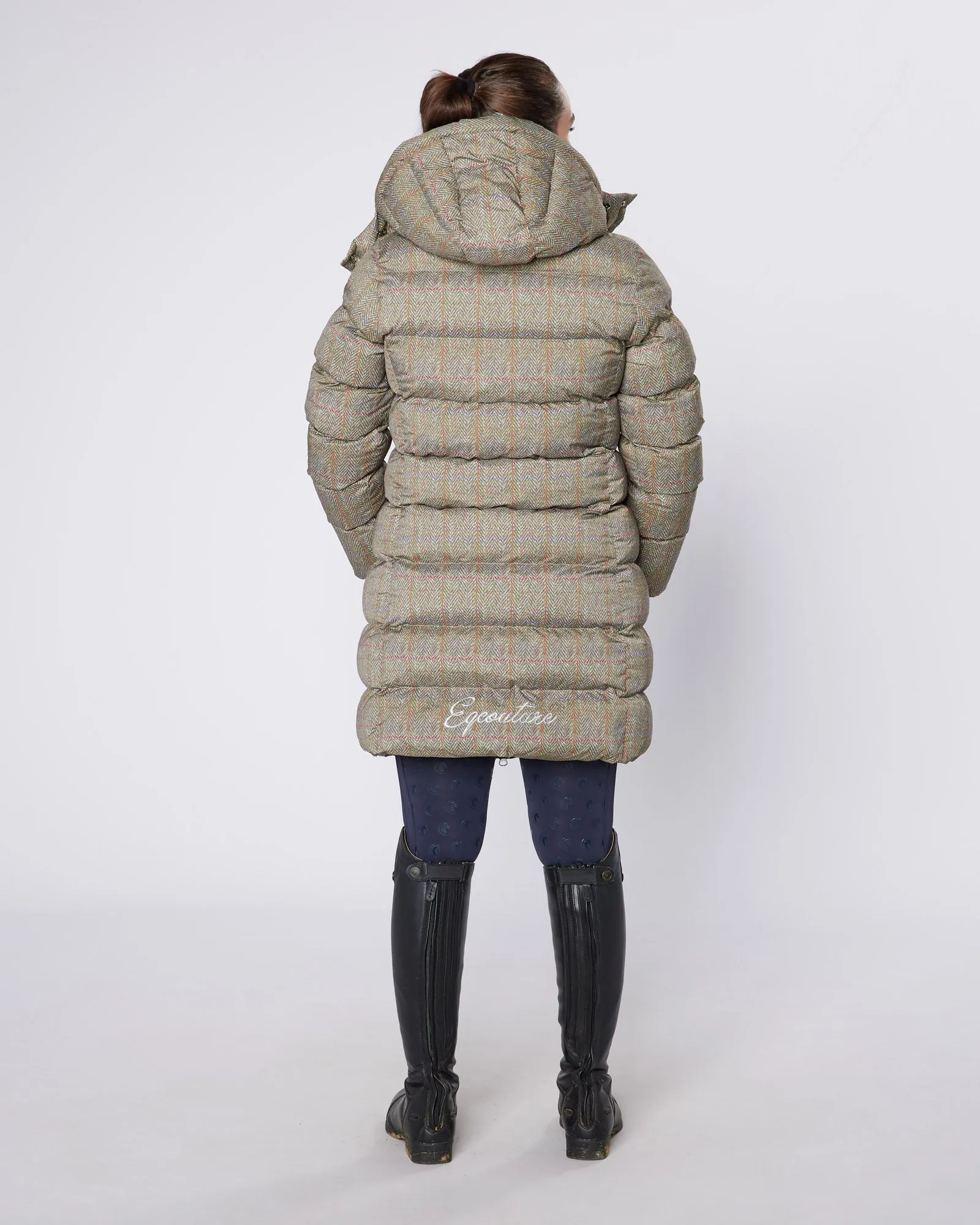 Exclusive Long Tweed Puffer Coat / Jacket - Detachable Hood