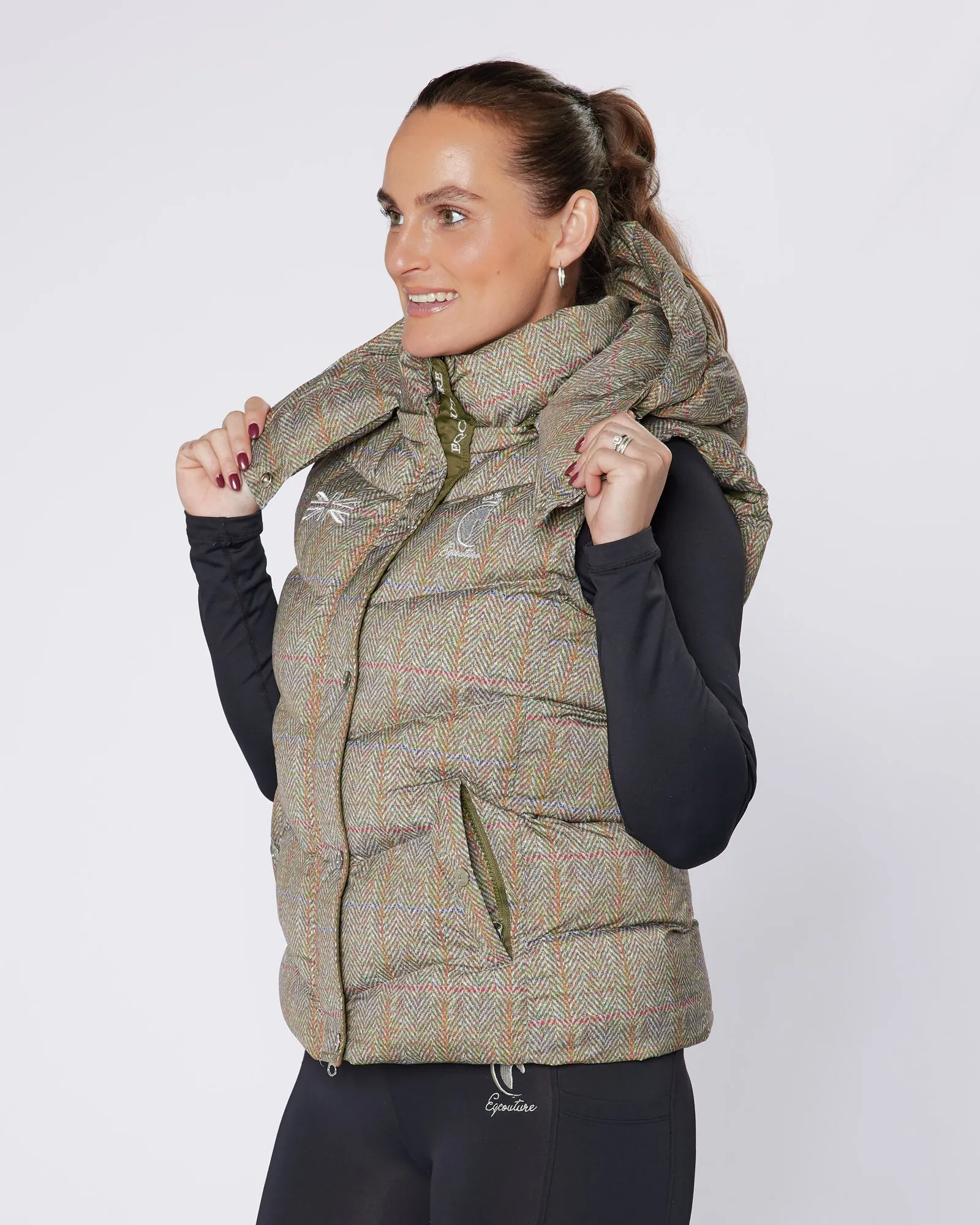 Exclusive Tweed Puffer Gilet - Detachable Hood