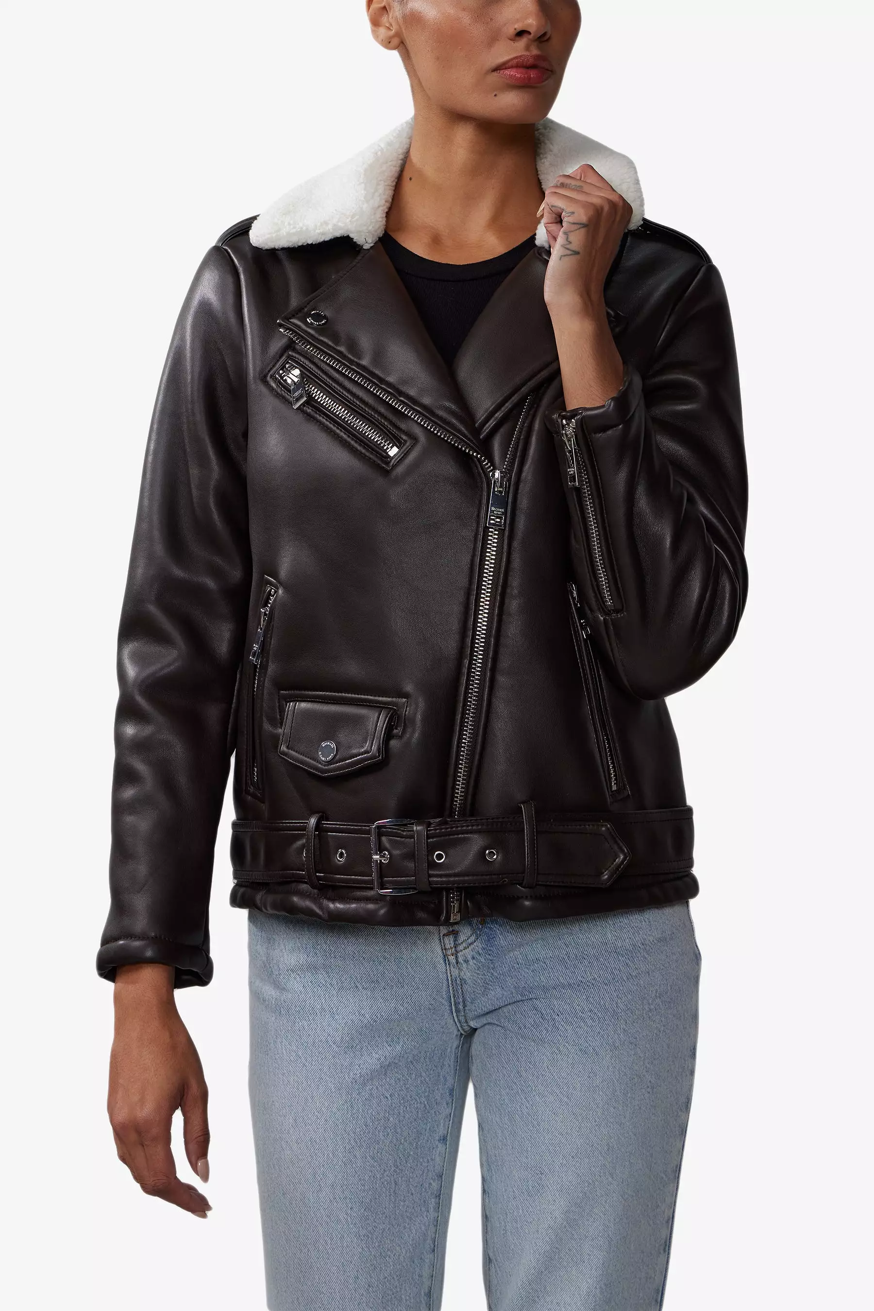 Faux Shearling Belted Jacket