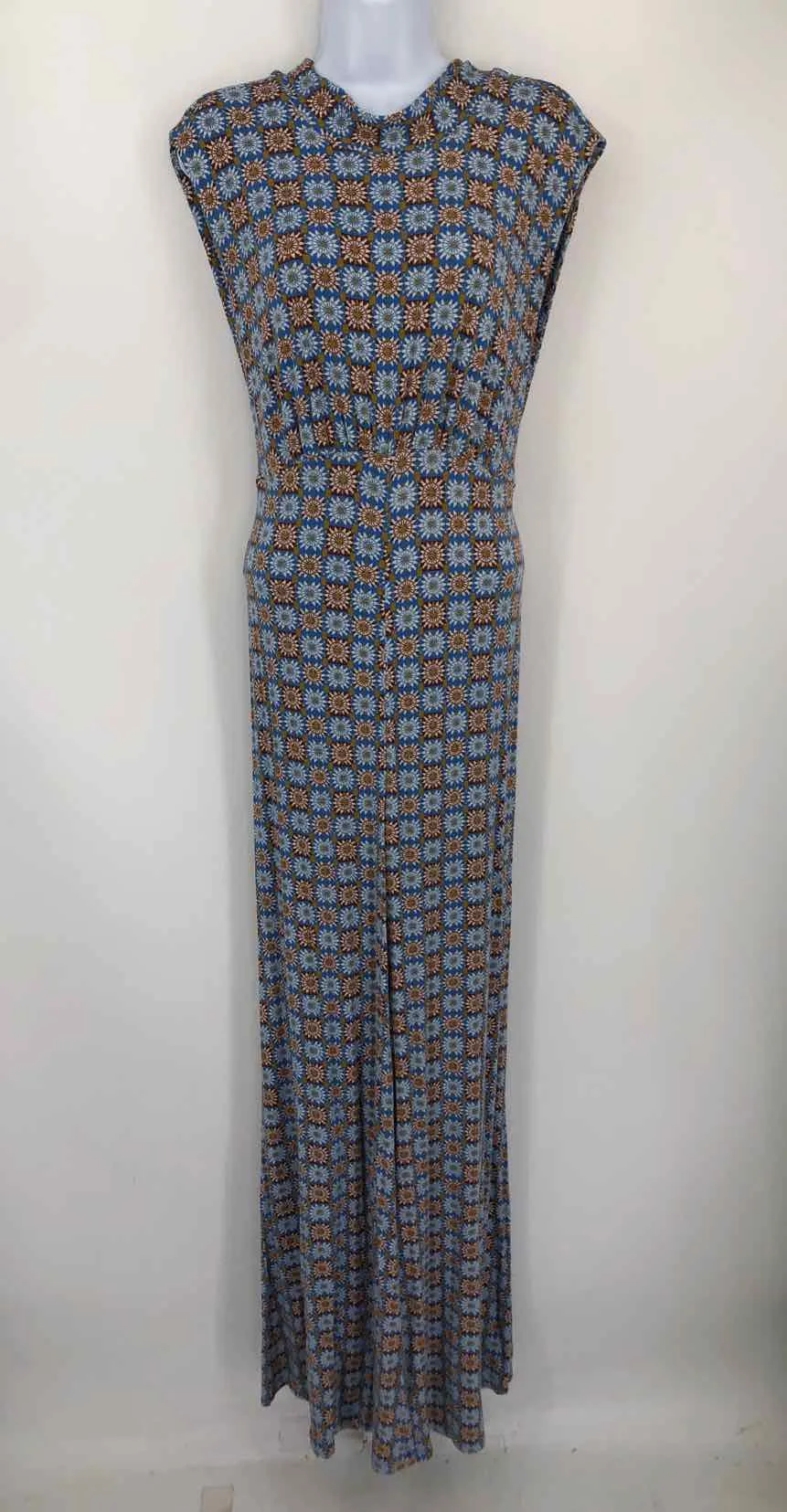 FREE PEOPLE Blue Brown Multi Print Pants Size LARGE  (L) Jumpsuit