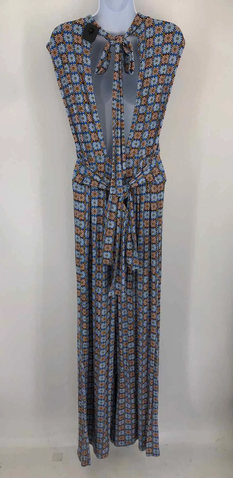 FREE PEOPLE Blue Brown Multi Print Pants Size LARGE  (L) Jumpsuit