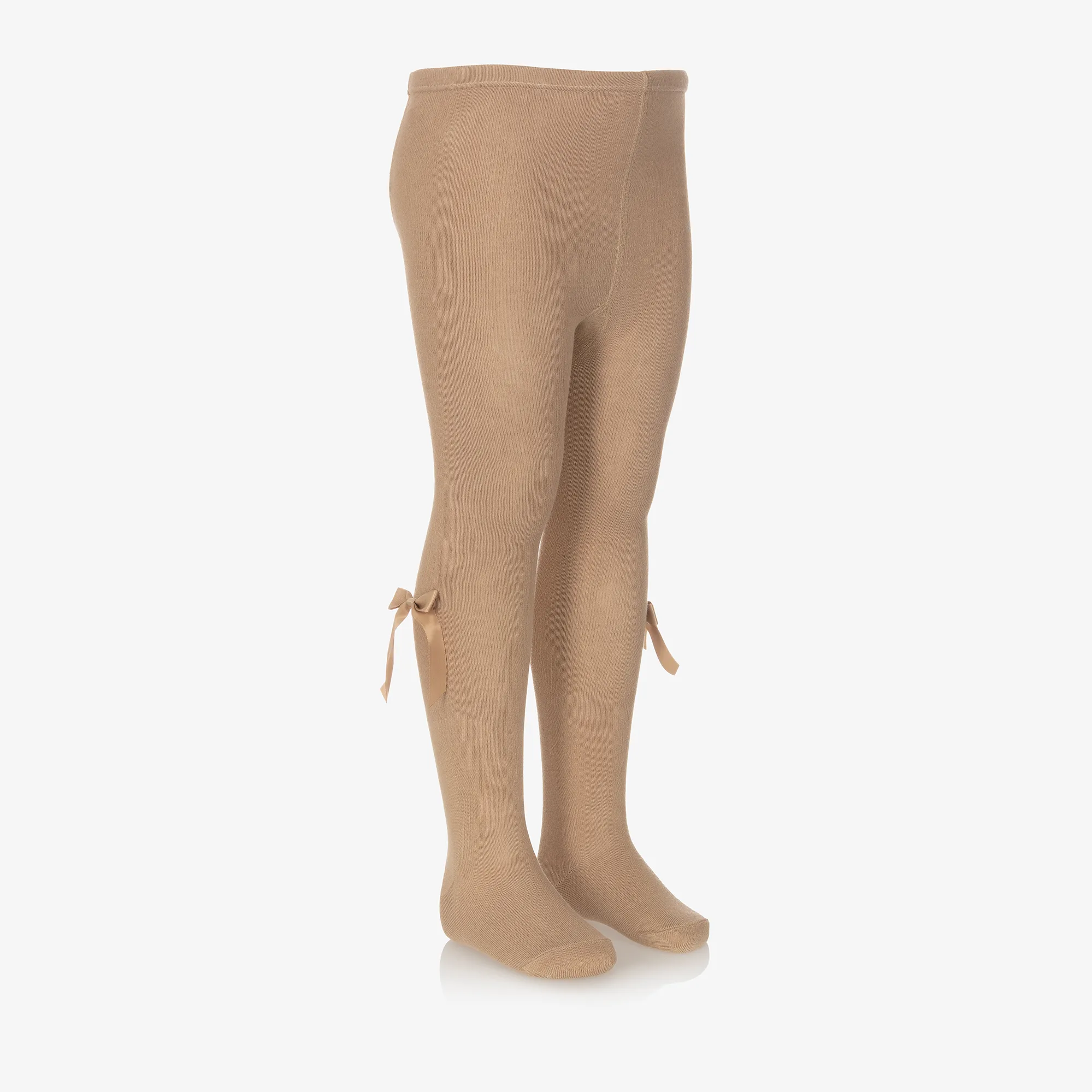 Girls Beige Cotton Bow Tights 