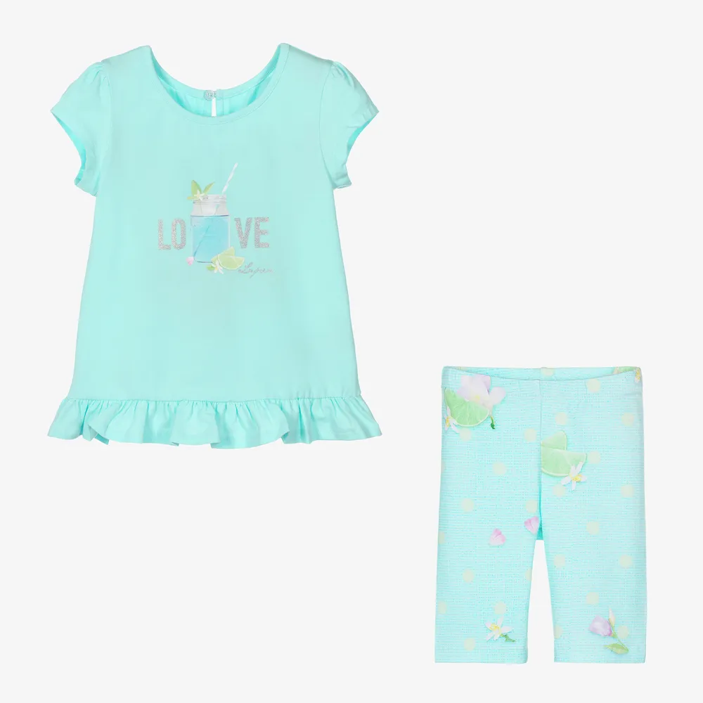 Girls Blue Cotton Leggings Set