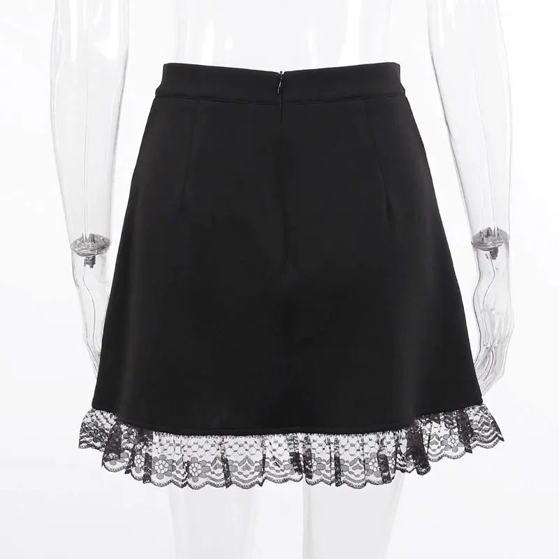 Gothic Lace Trim Mini Skirts / Punk High Waist Plaid Skirts / Female Fashion Clothes