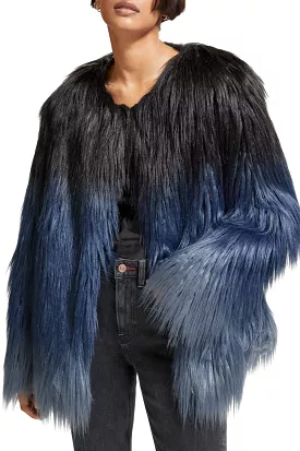 Gradient Faux Fur Jacket | Dusty Blue