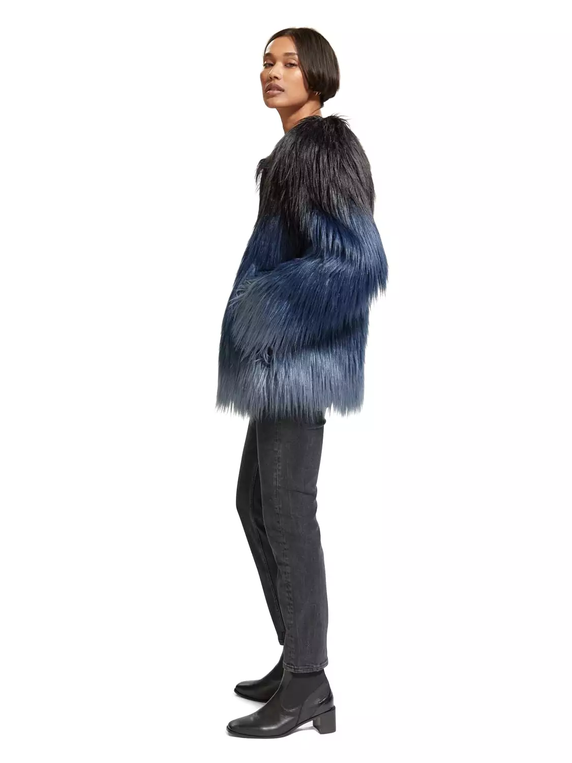 Gradient Faux Fur Jacket | Dusty Blue